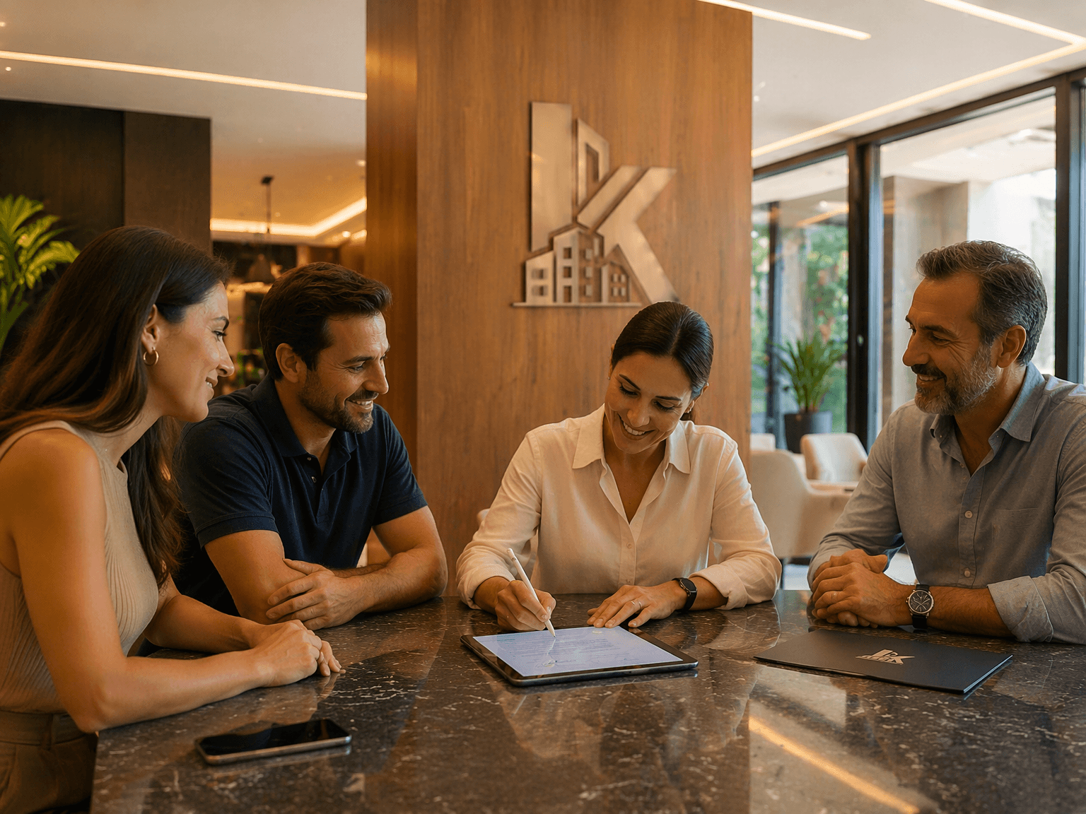 Reunião condominial com documentos organizados e decisão formal.